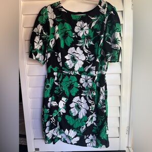 Chic Black and Green Floral Long Sleeve Dress